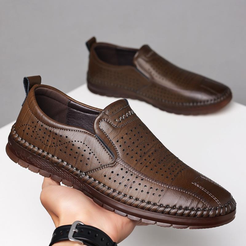

Leather men s soft sole non-slip business casual foot cover hole shoes leather shoes men s breathable and comfortable 42 коричневий