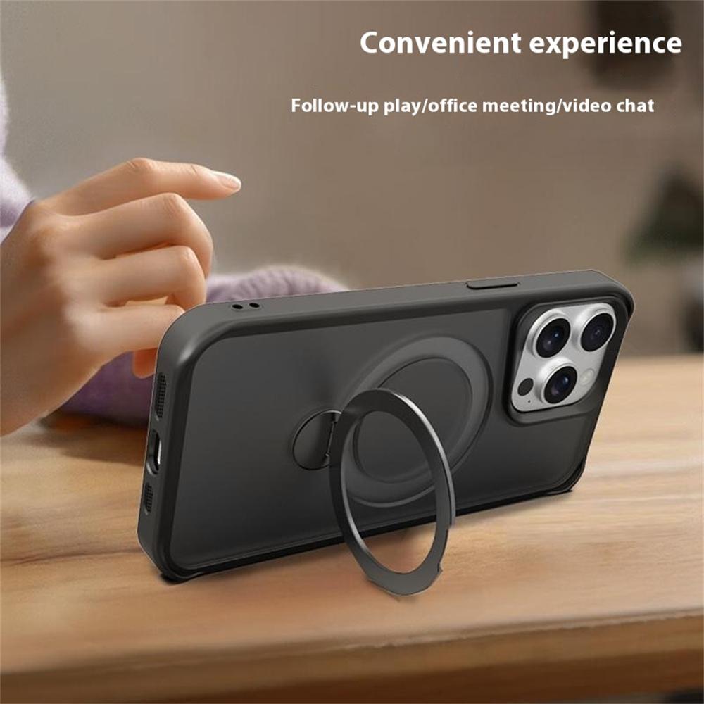 For iPhone 16 Pro Case Compatible with MagSafe PC+TPU Ring Kickstand Cell Phone Cover