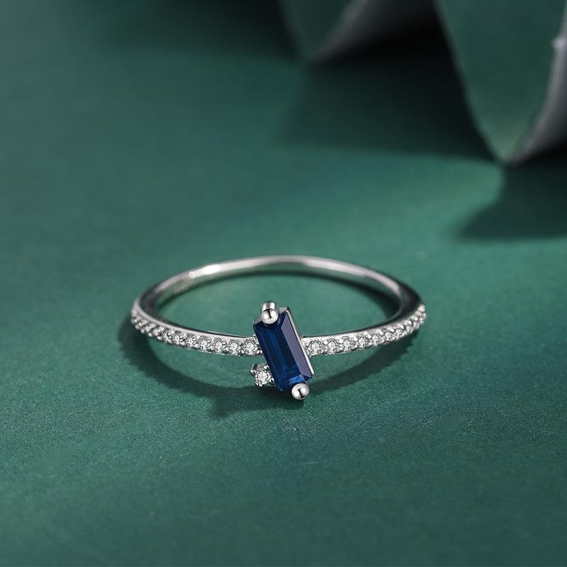 S925 Sterling Silver Geometric Aquamarine Ring for Women - Exquisite, Minimalist Design