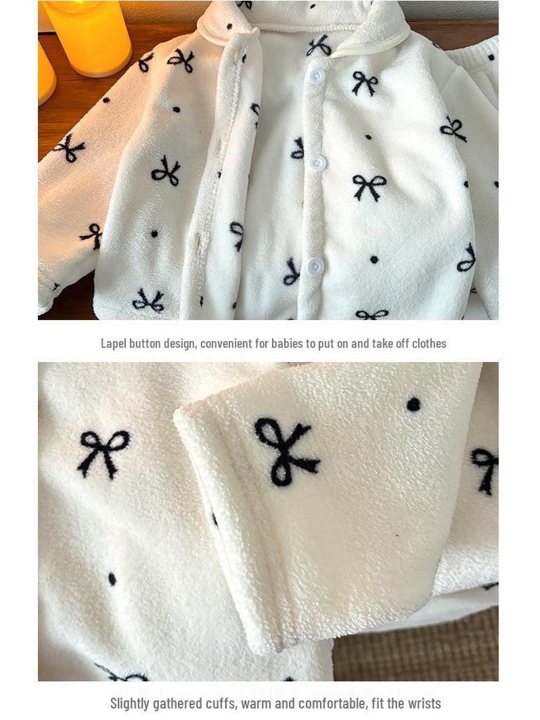 Children's Double-Sided Fleece Pajama Set - Thick Warm Velvet Cardigan with Lapel for Boys & Girls