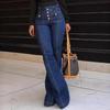 Ladies Fashion Breasted High-Waisted Jeans Ladies Slim Temperament Bell-Bottom Trousers Trousers