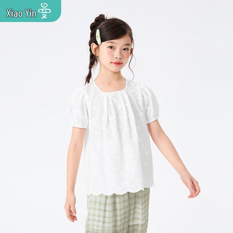 Girls' Summer Lace Trim Puff Sleeve Top