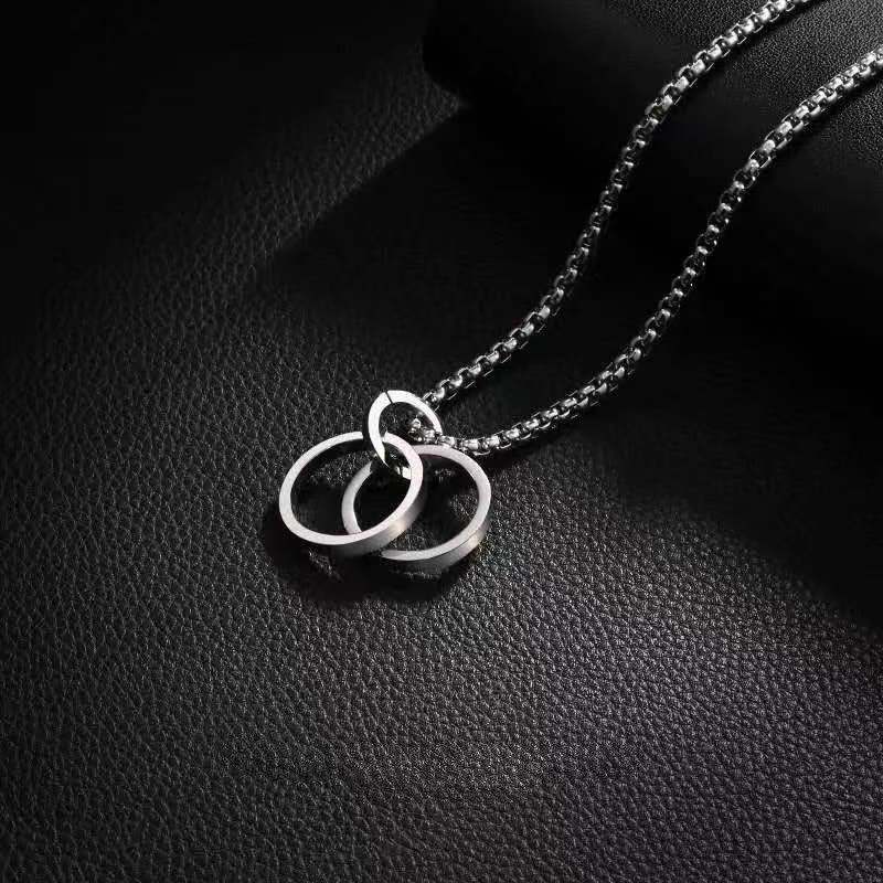 Men's Hip-hop Double Ring Trendy Men's and Women's Simple Accessories Necklace Pendant