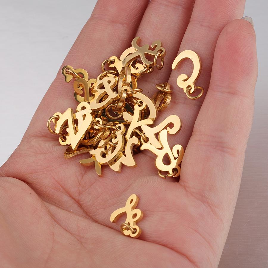 RUMNVNTY English Letter Pendants: Mirror Stainless Steel, 0.8*5mm Ring, 26 Letters Available