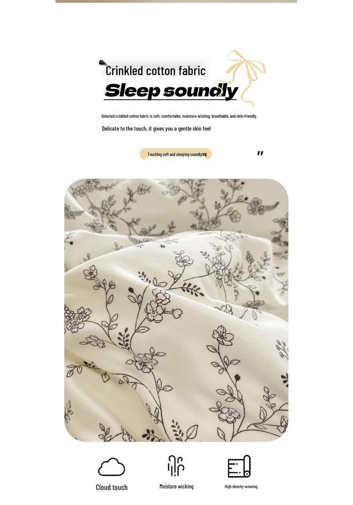 Class A Small Floral Cloud-like Cotton Bedding Set - Includes Duvet Cover, Sheet, Bed Skirt (3 pcs)