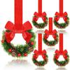 6 Pcs 6 Inch Christmas Mini Cabinet Wreaths Small Artificial Cedar Wreath with Ribbon Bow Pinecone Berry for Front Door Window Farmhouse Home