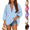 Women's Casual Color V-Neck Three-Quarter Sleeve High Low Hem Shirt Top for Everyday Wear