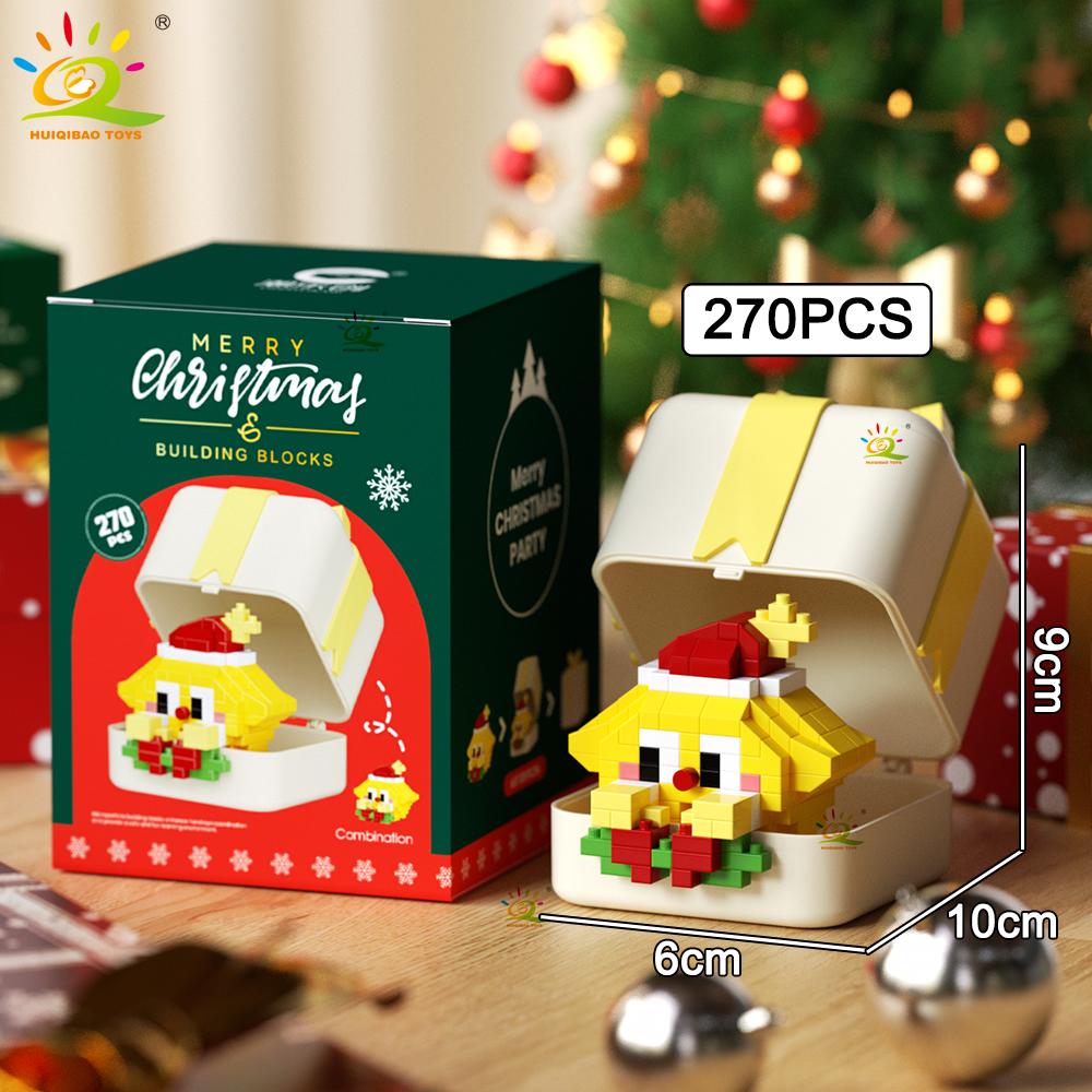 HUIQIBAO MOC Christmas Model Elk Deer Santa Claus Building Block City Snow House Xmas Tree Bricks Set Toy for Children Kids Gift