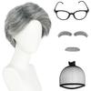 Elderly Men Styling Wig & Beard Set, Gray Hair For Performance