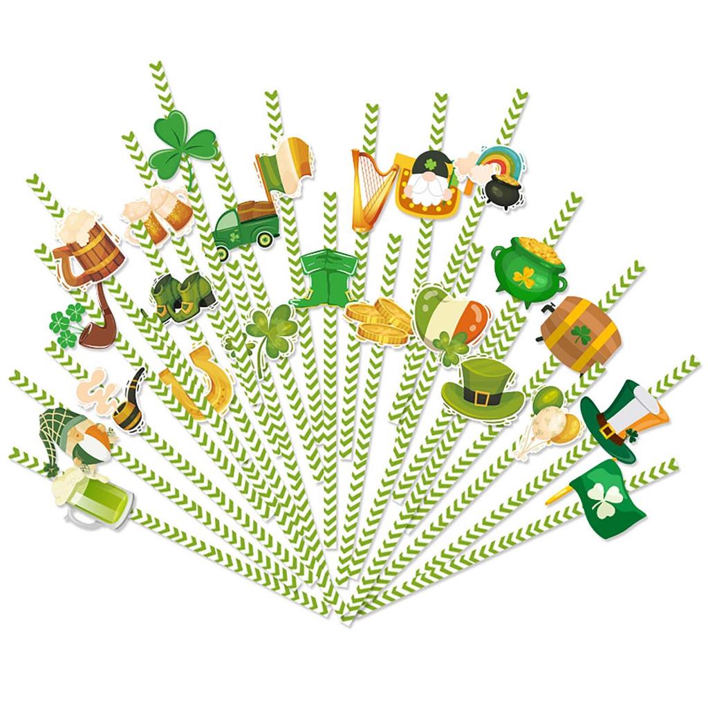 St. Patrick's Theme Plugin Disposable Paper Straw Party Decoration Supplies