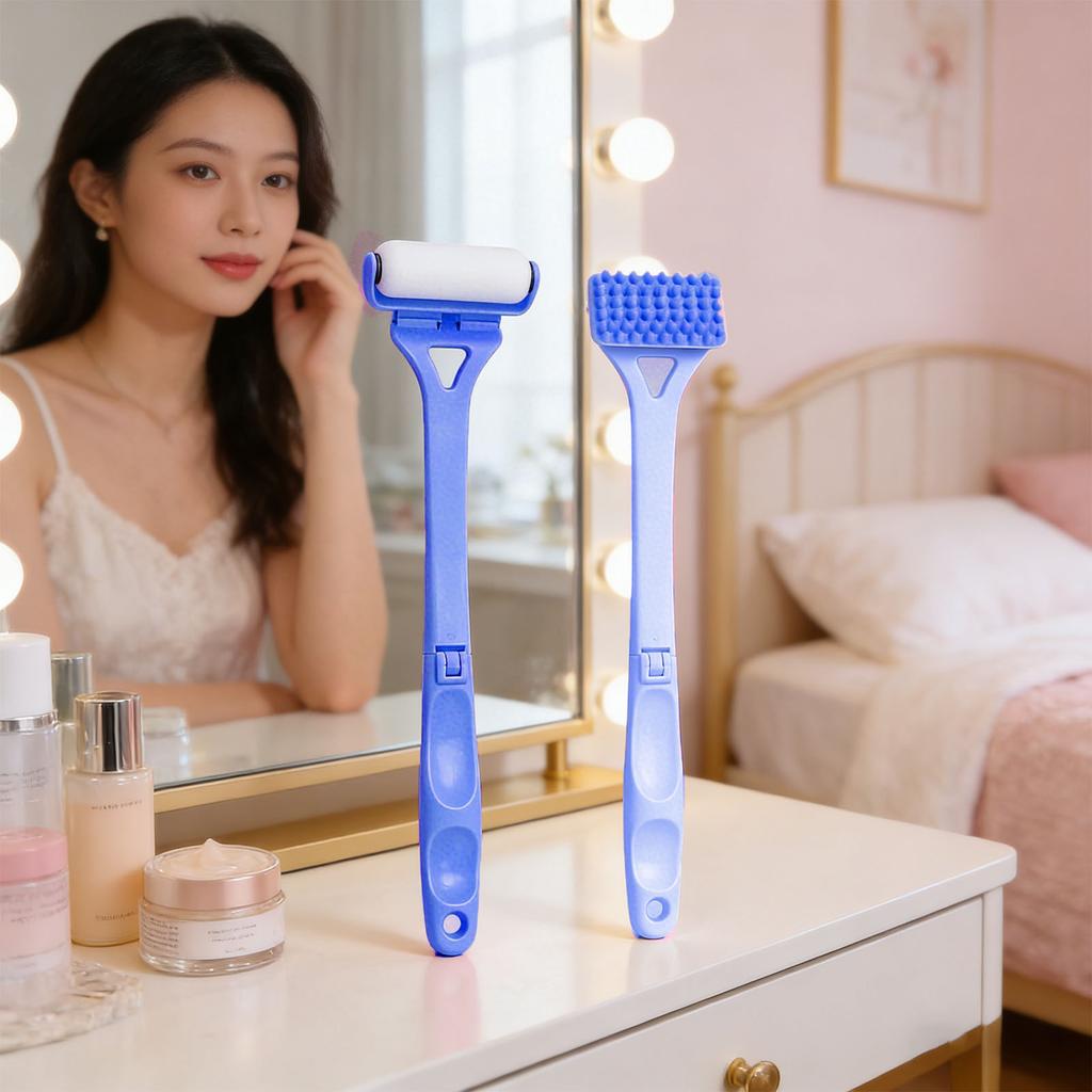 Foldable   Handle Back Lotion Applicator Roller Back Scratcher Set Multifunctional Sunscreen Self Tanner Application Roller Blue