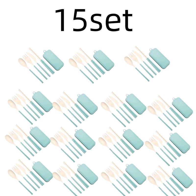 4Pcs Wheat Straw Dinnerware Set Portable Tableware Knife Fork Spoon Chopsticks Set Travel Cutlery Eco-Friendly Utensil Box