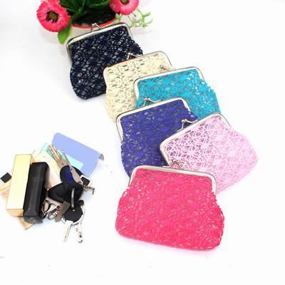Porte-monnaie en dentelle pour femme Sac à monnaie en maille Fermeture à clip Sacoche