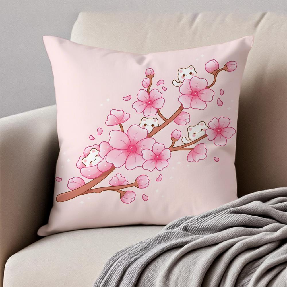 Beautiful Cherry Blossoms Cushion Cover Pillowcase Antidustmite Invisible Zipper Short Plush Sofa Cushion