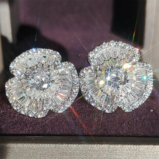 Versatile Women's 925 Silver Stud Earrings: Zircon Yellow Diamond Bee & Daisy Design