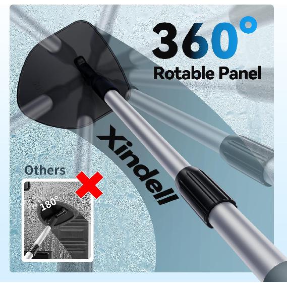 XINDELL Windshield Cleaner Tool – 360° Rotating Head With Extendable Handle, Velcro Microfiber Pads For Fast Stick & Peel, Dry/Wet Glass Cleaning