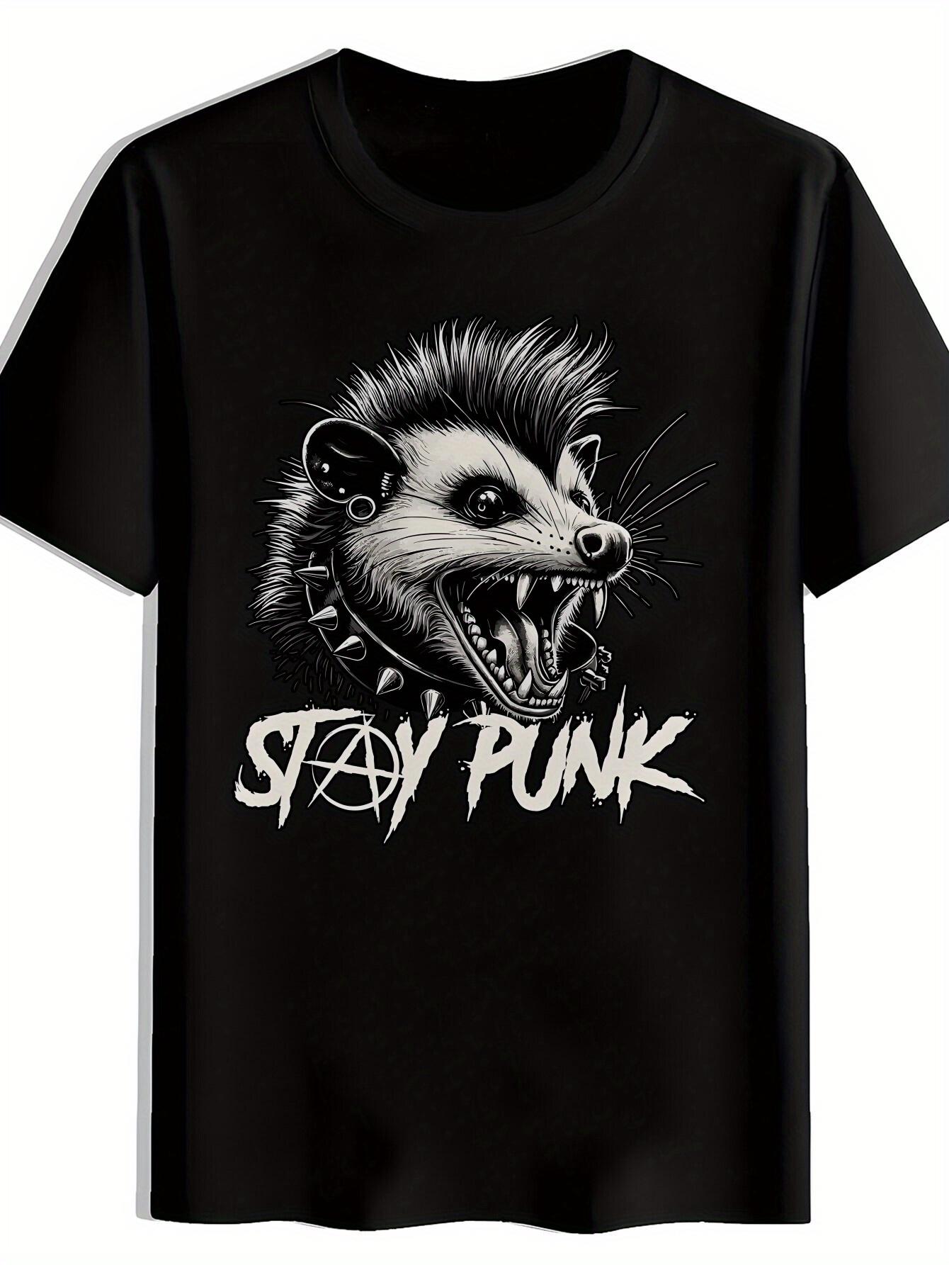Punk Rock Band Graphic T-shirt - Stay Punk Design - Black Tee with White Print - Heavyweight Polyester Round Neck Shirt for Concerts M
