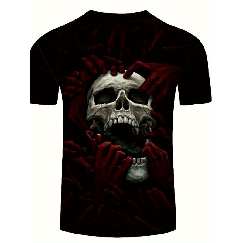 Men's Halloween 3D Skull Hand Print T-Shirt - All-over Print Casual Short-Sleeve Top