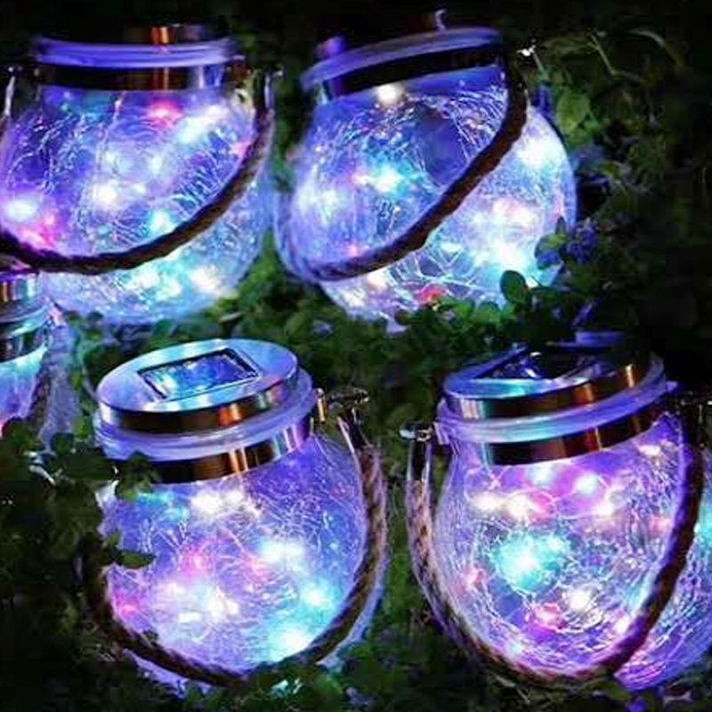 Solar Crackle Mason Jar Light for Garden, Balcony, or Tree Hanging Decor