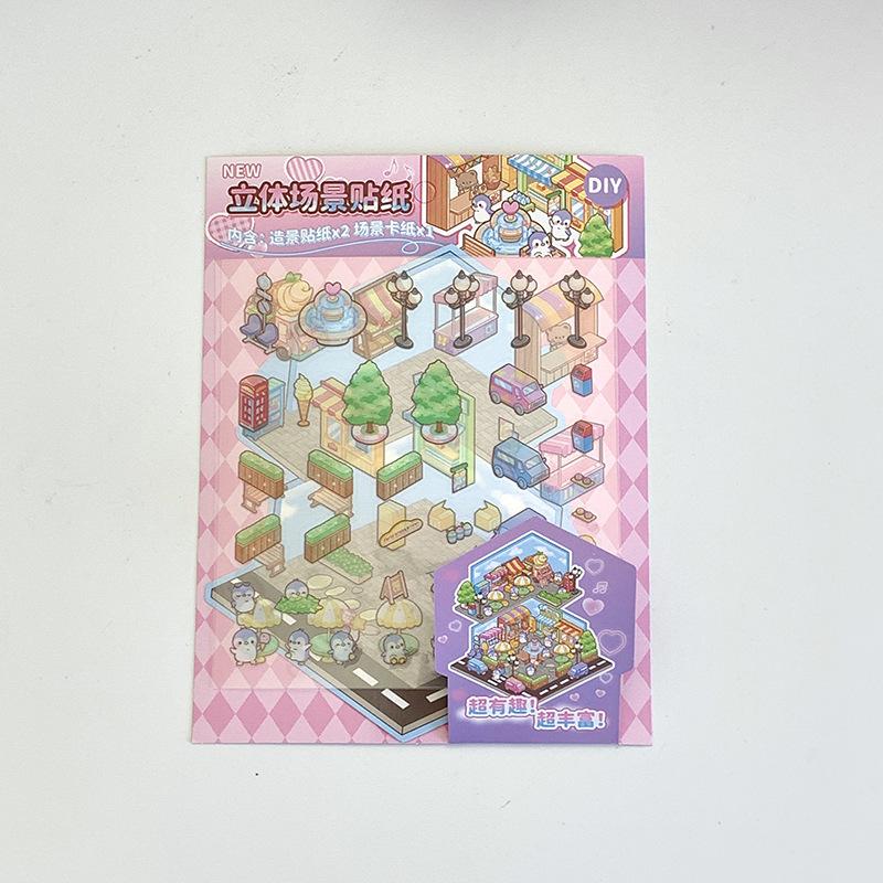 Cartoon Food Street Landscape Sticker Cabin Scene DIY Toy Game Sticker Festival Birthday Gift for Kids Girls and Children