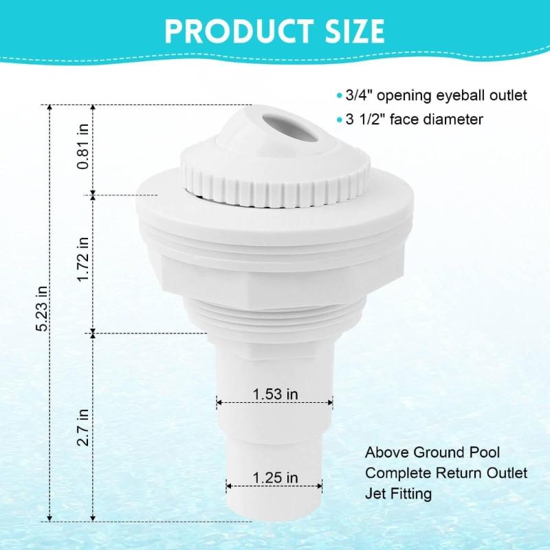 Aboves Ground Pool Return Jet With 3.4 Inch Adjustable Eyeballs Fitting And 1.5Inch Threaded Inlet For Water Circulation