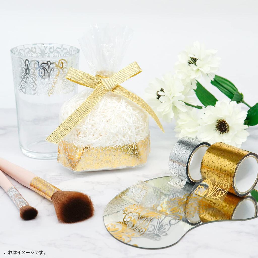 Kamiso Sansho Masking Tape Beautiful MONDE Decoration Tape 3 Patterns Romanee x 1 Silver 35mm Width x 3m 3 Volume Set (Fleure, Legance, each) GR-0533