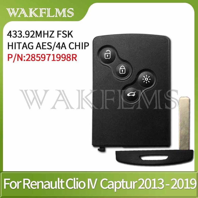 285971998R 433MHz 4A Chip Passive Keyless Go / Entry Remote Car Key Smart System For Renault Clio IV Captur 2009-2016 2018 2019