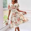 A Summer V-neck Short-sleeved Casual Floral Print Dress For Women
