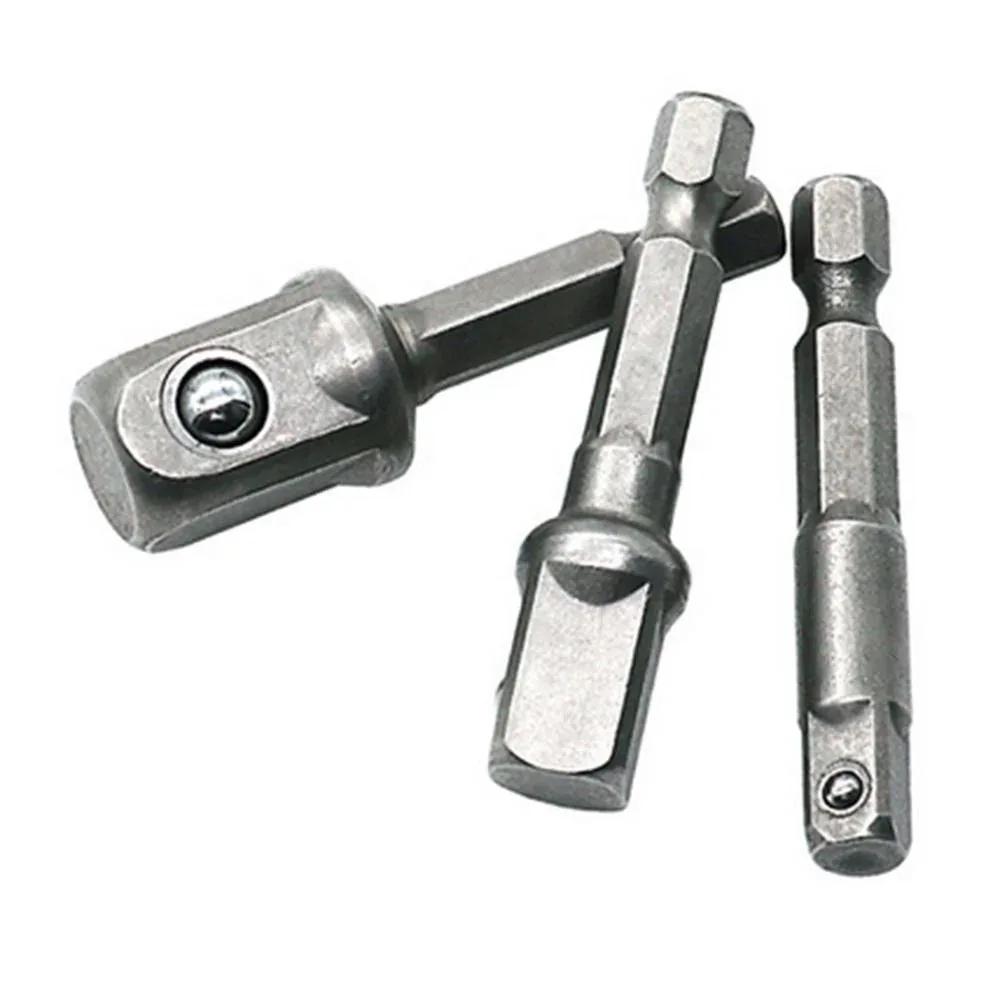 3 Pcs Drill Socket Adapter Impact Drill Extension Drill Bits Bar Socket Adapter 1/4 3/8 1/2 Size Hex Shank Square Head Drill Bit