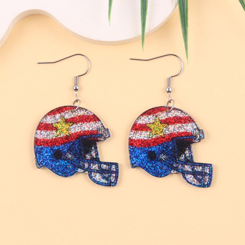 Mega World Cup Element Earrings Color-Block Rugby Helmet Acrylic Creative Earrings for Women