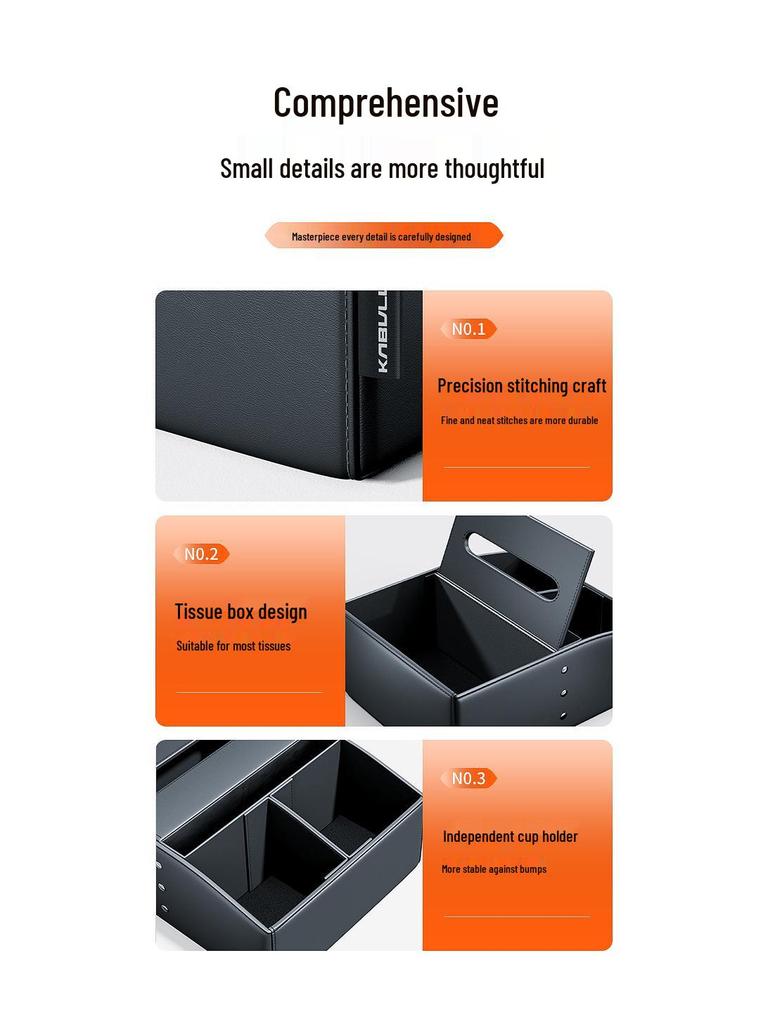 High-End Multifunctional Car Console Storage & Cup Holder with Tissue Box