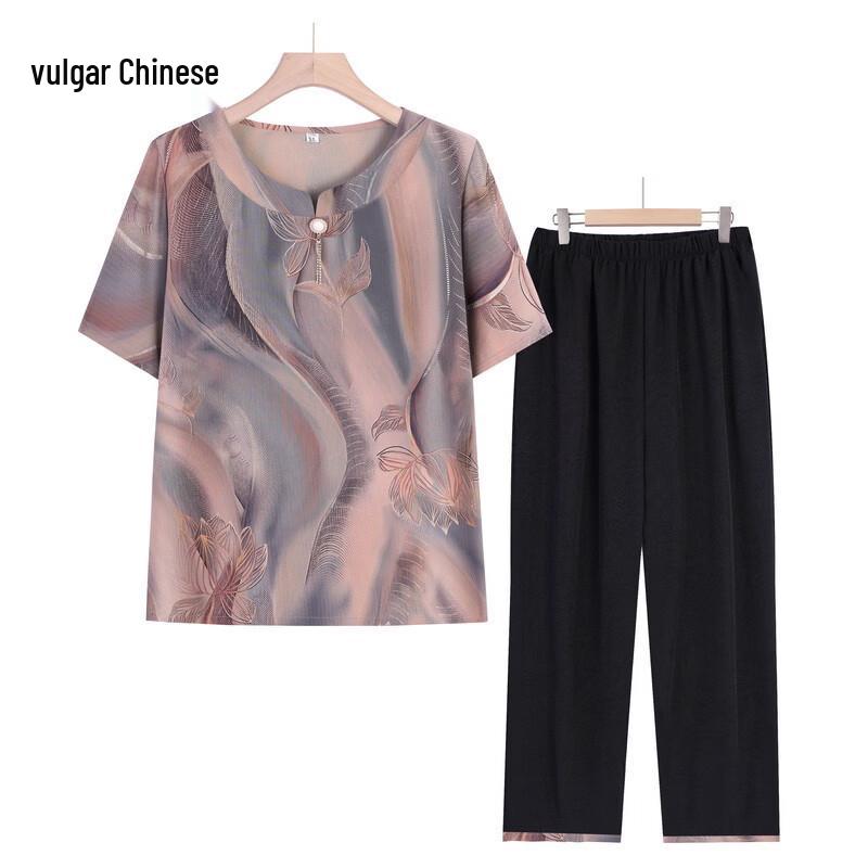 Elderly Women s Summer Short Sleeve Two-Piece Set XL