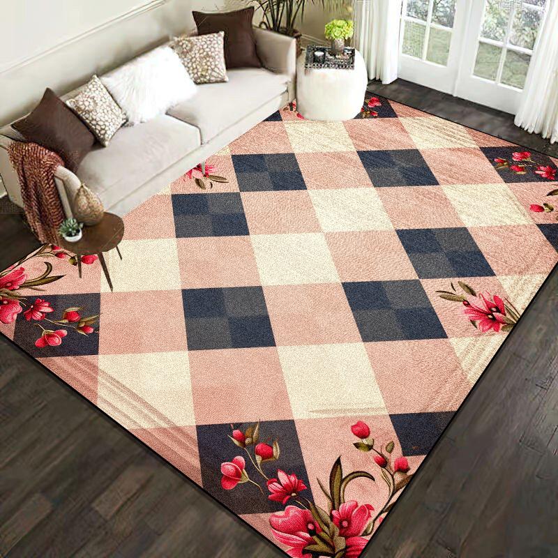 Nordic Style Geometric Large Rugs for Living Room Modern Decoration Home Carpet Luxury Green Bedroom Rug Non-slip Washable Mat