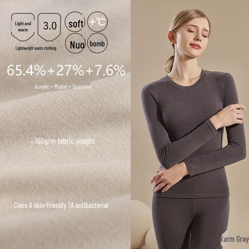 

Комплект женского термобелья из модала, немецкий бархат и акрил, высокая эластичность, ультратонкий, бесшовный, на осень. top, XL/130-150 catties