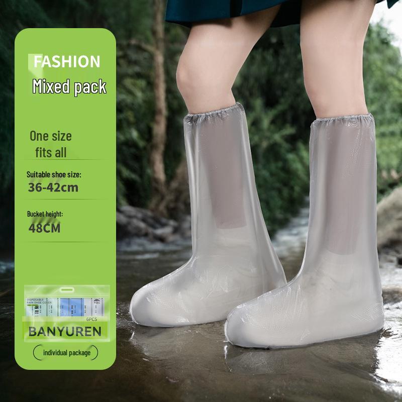 Disposable Transparent Waterproof Non-Slip High-Top Rain Boot Covers for Kids & Adults - Long Leg Protection for Rainy Days