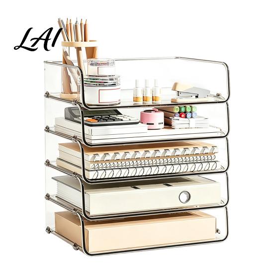 Stationery Storage Tray Clear Acrylic File Organizer Tray 1/2/3/4/5 Tier Paper Ducument Stackable Desktop Box Office Supplies Desk Rack Small