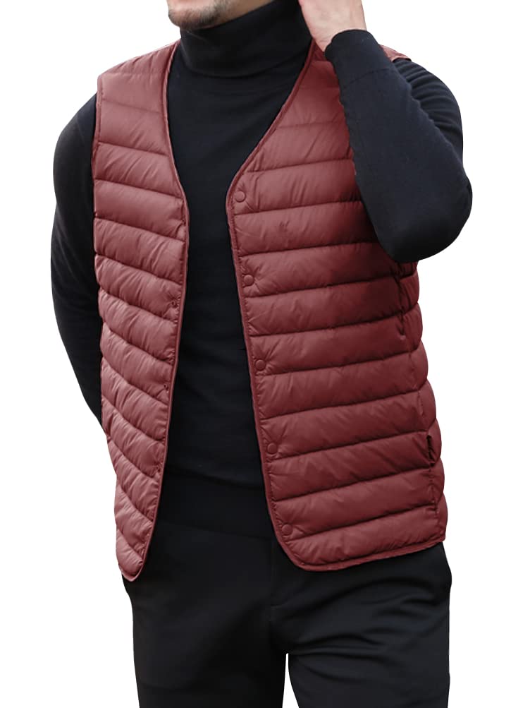 DUZTELYI Collarless Down Ultralight Inner Lightweight and Includes Compact Storage DU520 Men's Vest, Vest, Warm, Bag, (3XL, Red)
