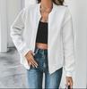 Women Solid Zip Up Cropped Jacket Long Sleeve Stand Collar Cardigan Coat Streetwear Casual Outerwear Fall 2024 Amazon Wish Fashion Top