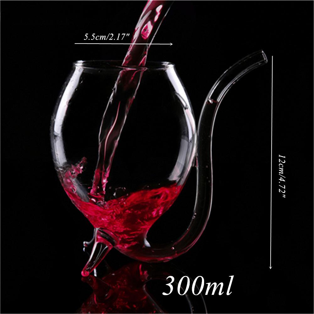 Kreatives, 300 ml, 2 Stück, Teufels-Rotweinglas, transparenter Becher mit eingebautem Trinkschlauch, Strohhalm, Wasserbecher für die Hausbar