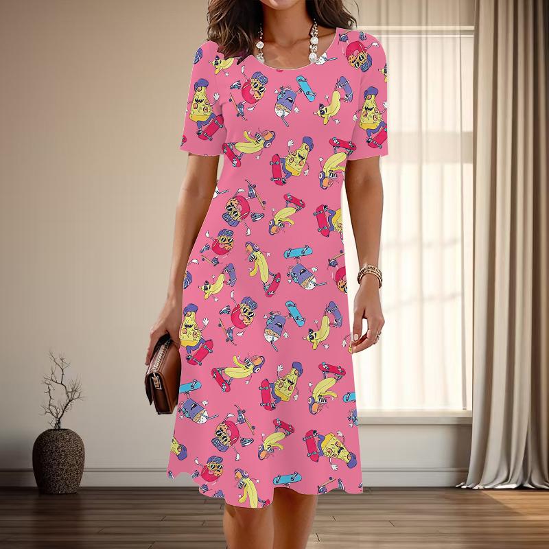 Modă Femei Grațioase Drăguțe Imprimeu Graffiti Vară Primăvară Mânecă Scurtă Gât O Rochii Casual