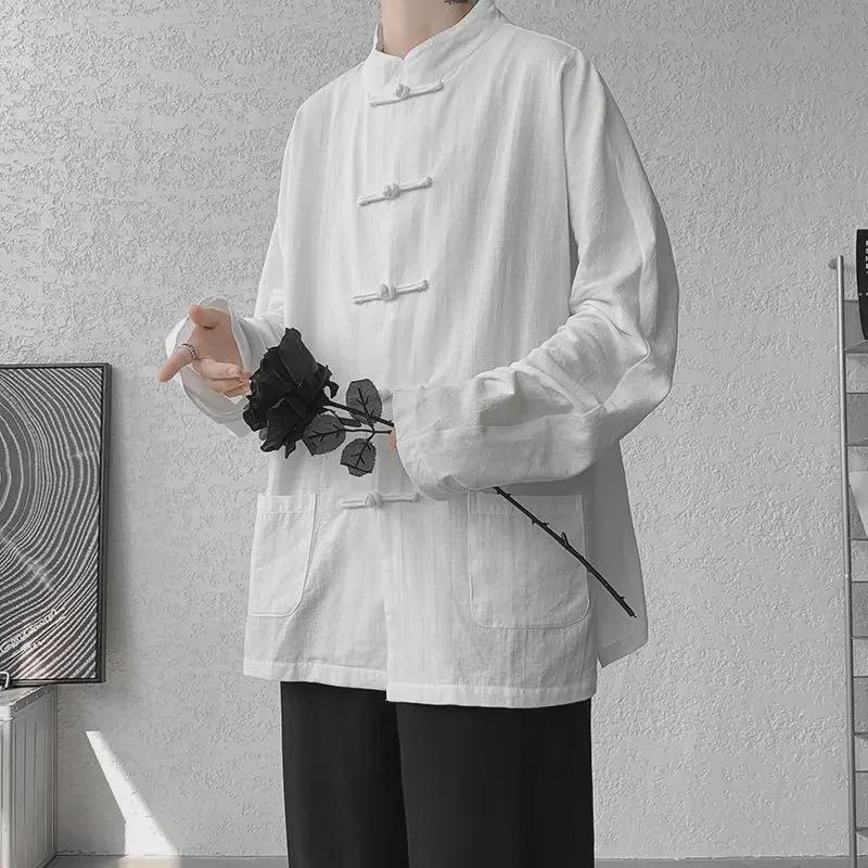 Cămașă din in în stil chinezesc și costum Tang pentru bărbați - costum Zhongshan, Hanfu, costum de ceai nou, rochie lungă, jachetă
