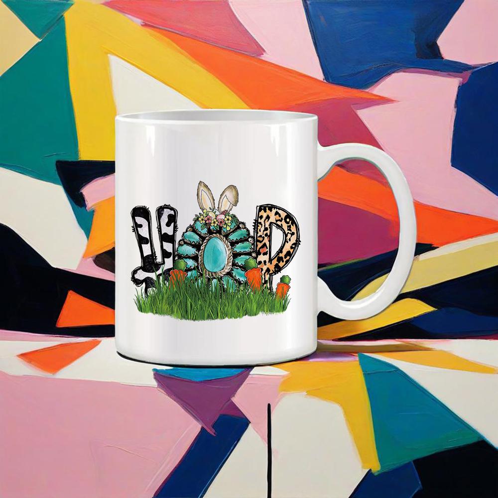 Easter Symbol Mug Hand-painted Egg Water Mug Colorful Rabbit Coffee Cups Shake Cotton Tail Cute Gift School Office Ceramic Mugs