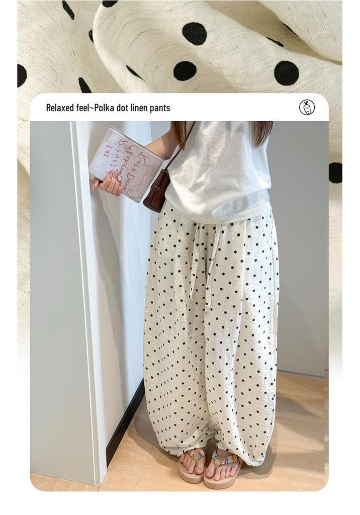 Damen Hochtaillierte Leinenhose mit Polka Dots - Sommer Elastisch Weiter Bein, Große Größe