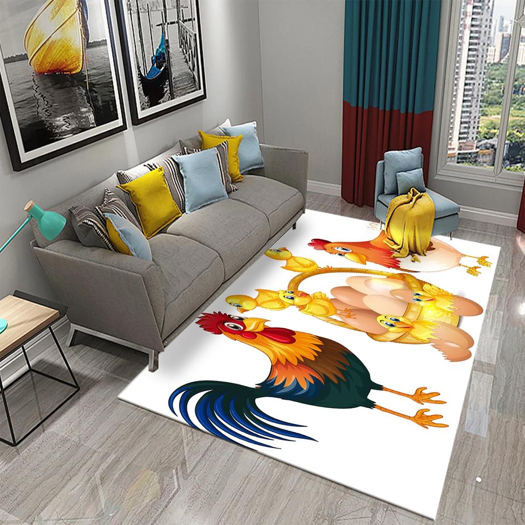 3D Cartoon Cute Cock Chicken Pattern Printed Carpet for Kitchen Living Room Bedroom Bedside Non-slip Absorbent Carpet Home Decor