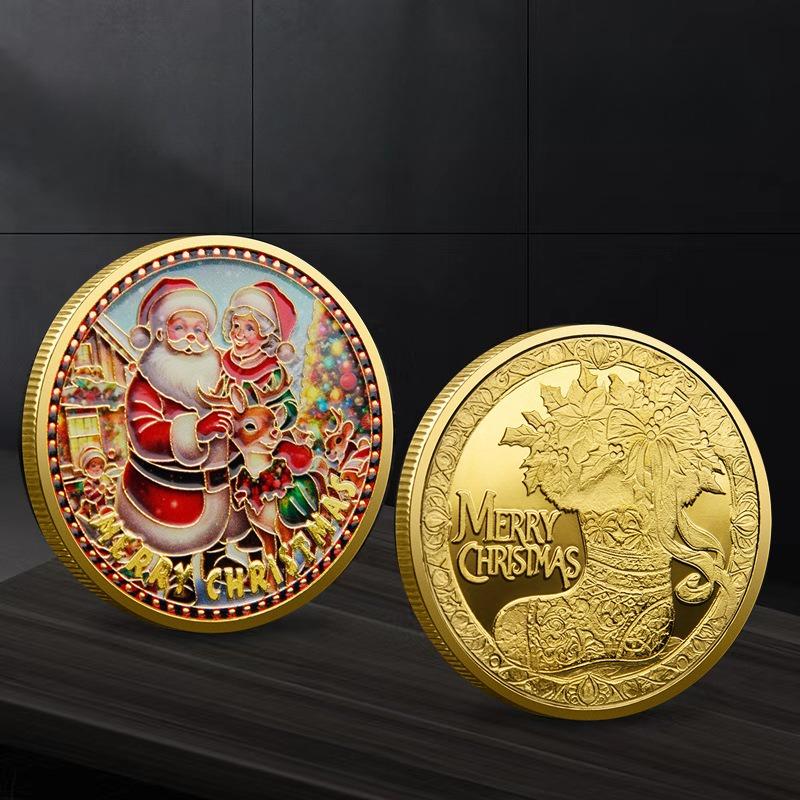 Weihnachtsmann Gedenkmünzen, Farbige Geprägte Gedenkabzeichen Weihnachtsgeschenke Farbige Gold- und Silbermünzen, Weihnachtsgeschenke
