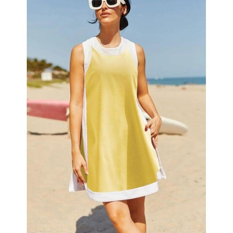 Leisure Two-Piece Set New Women Casual Color Matching round Neck Sleeveless Top Matching Shorts Set