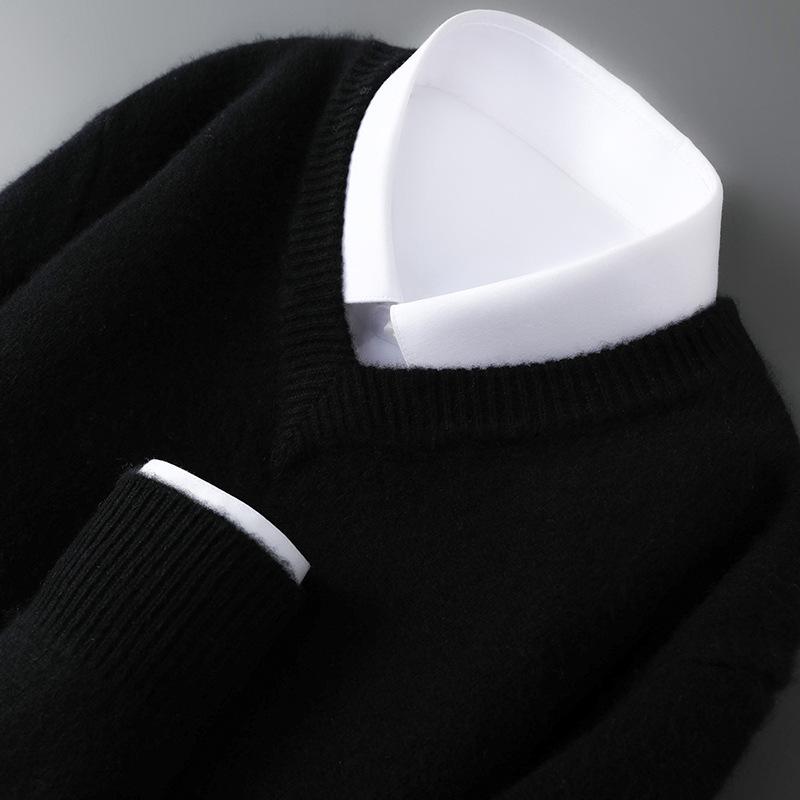 Men's 100% Pure Wool V-neck Thick Warm Business Casual Sweater