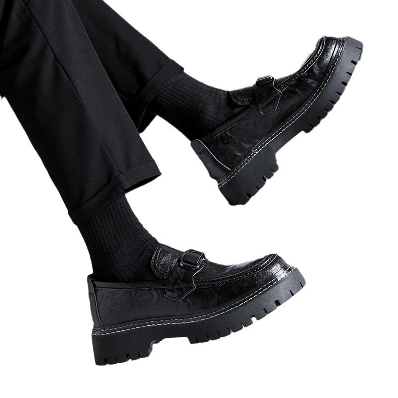2025 trend casual comfortable leather shoes British round head one pedal Korean version loafers platform men's shoes 2153-R