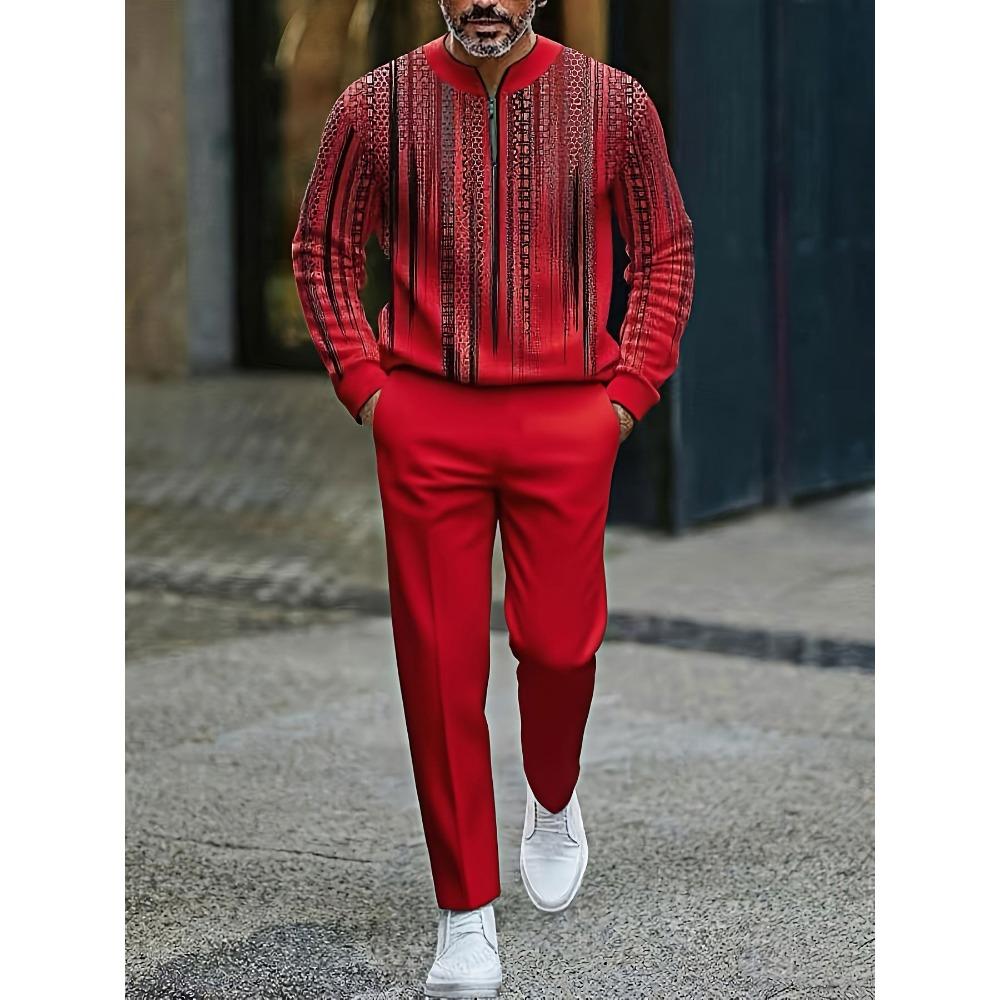 Spring Autumn Fashion Streetwear Men's Long-Sleeved Half-Zipper Stand-Up Collar Casual Sportswear Men's Clothing Two-Piece Set