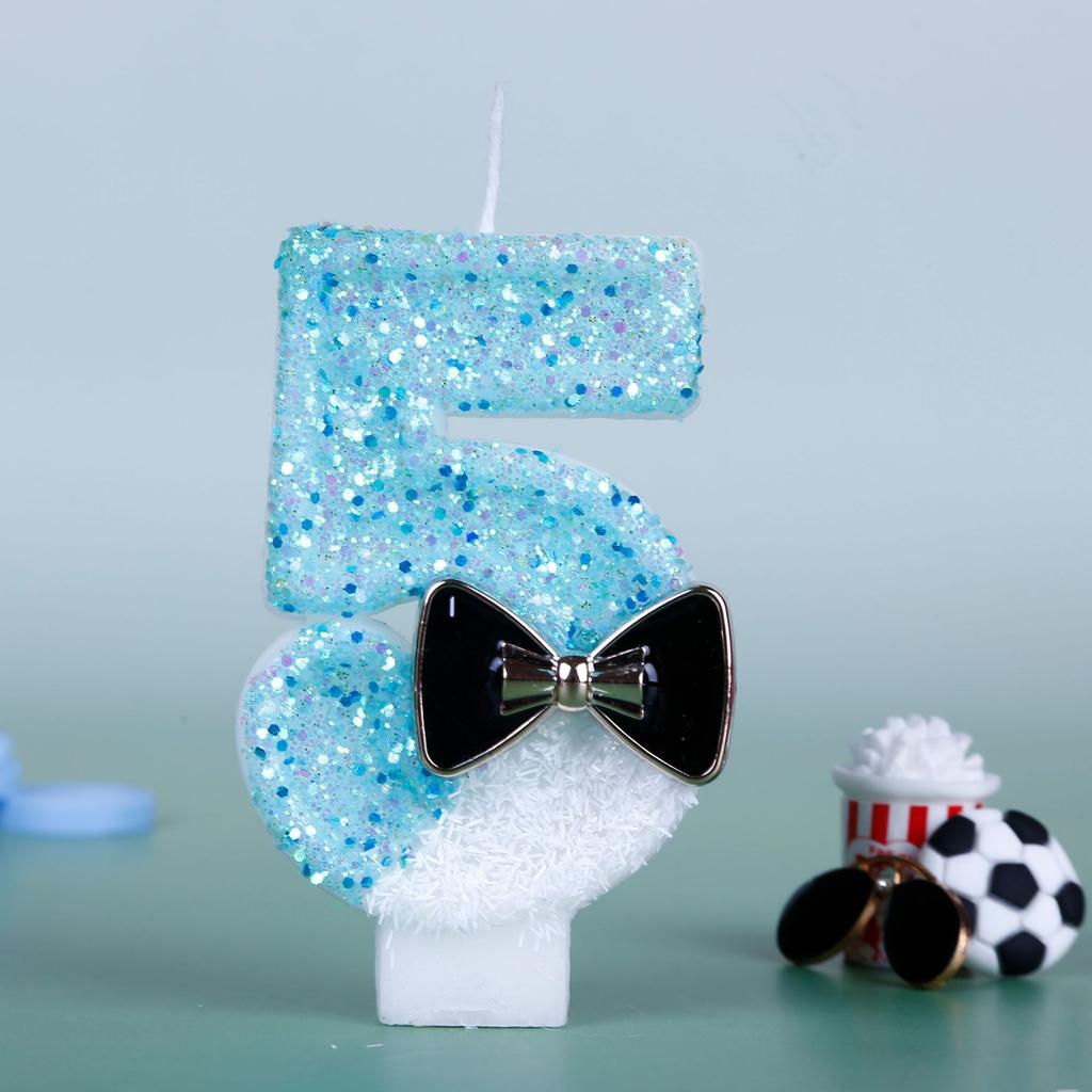 Birthday Candles Blue Glitter Birthday Cake Candles Number Candles Cake Topper Decoration for Wedding Party Kids Adults Number 5
